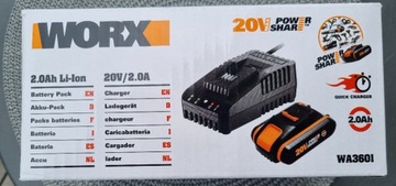 WORX WA 3601 ŁADOWARKA + AKUMULATOR 20V 2Ah- NOWY 