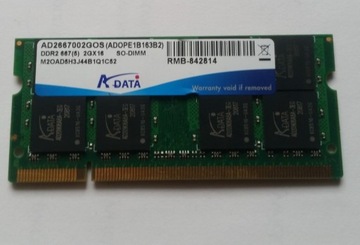 ADATA 2GB RAM DDR2  AD2667002GOS ADOPE1B163B3 