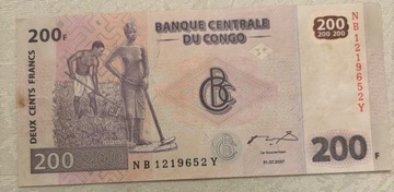 banknot Congo 200 cents francs, r. 2007