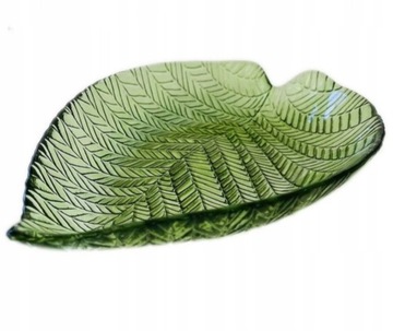 Talerz patera taca szklana zielony liść 21 x 15,5