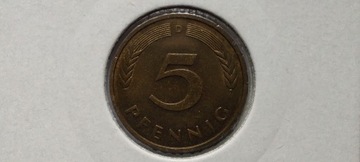 Niemcy 5 fenigów, 1980 r. Znak menniczy „D”. #S54