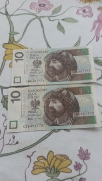 Banknoty 10 zł kolejne numery 2 szt