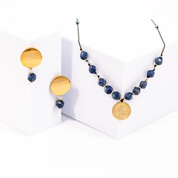 Zestaw biżuterii z kamieni lazurytu (lapis lazuli)