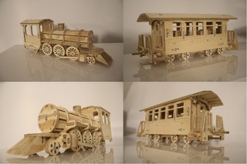Drewniana lokomotywa z wagonem