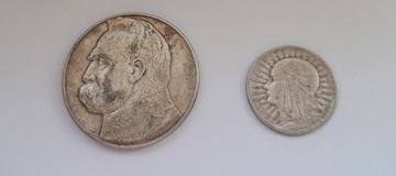 Monety Piłsudski 10zł 1935 i 2zł 1933 Głowa kobiet