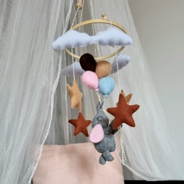 Baby mobile karuzela do łóżeczka słonik handmade