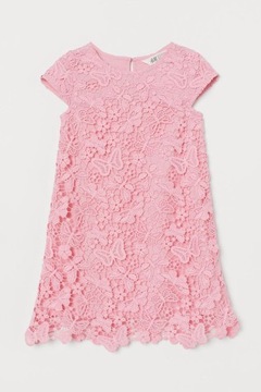 H&M Sukienka Koronkowa Różowa Krótki Rękaw R. 104