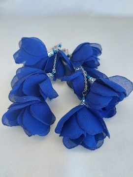 Kolczyki szafirowe 4 kwiaty z hematytem handmade