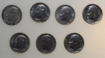 10 cent USA dime 7 szt.: 1967 - 1, 1968 - 1, 1985 - 2, 1998...