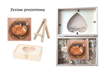 Pudełko drewniane+obraz ręcznie malowany sarna
