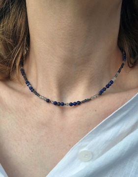 Szafir Lapis Lazuli Piryt Labradoryt naszyjnik