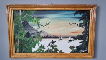Obraz malowany na płótnie Zachód nad jeziorem 