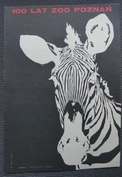plakat ZOO POZNAŃ Mrowiński 1974 Zebra PRL czarny