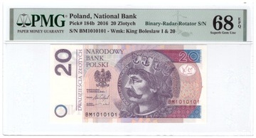 20 ZŁOTYCH 2016 RADAR BM 1010101 PMG 68 EPQ !!!!