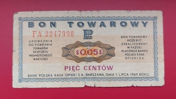 BON TOWAROWY  1969 rok 5 centów FA