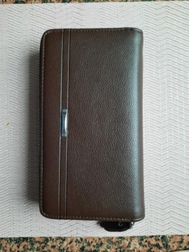 Skórzany  brązowy portfel kopertówka LEINASEN