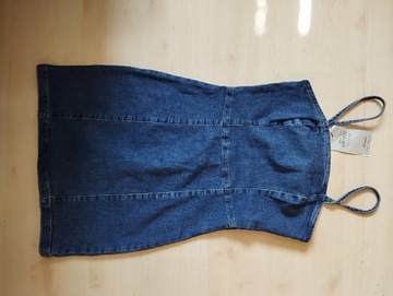 niebieska sukienka jeansowa s gorsetowa zapinana dopasow elastyczna vintage