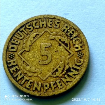 5 RentenPfenning F z 1924 r. Republika Weimarska 