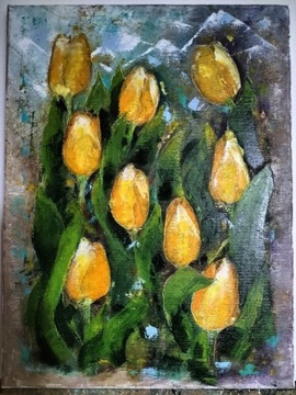 Obraz olejny Żółte tulipany 30x40cm