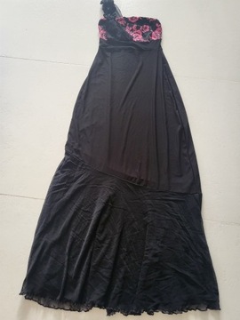 długa sukienka suknia xs czarno-różowa