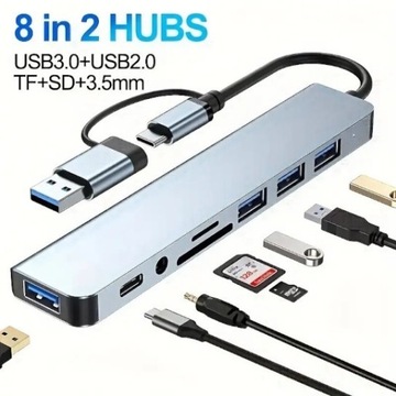 Rozdzielacz USB 3.0 / USB C , 8 w 1