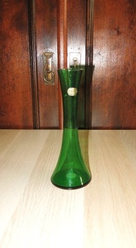 wazon zielone szkło, Bohemia vintage
