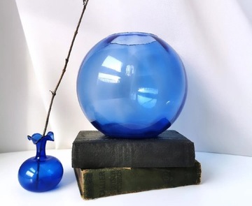 Kula kobaltowa wazon stare kolorowe szkło prl  
