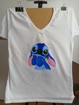 Customowa koszulka damska Stitch ręcznie malowana 