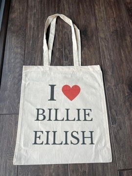 torba tote bag i love Billie Eilish serce beż