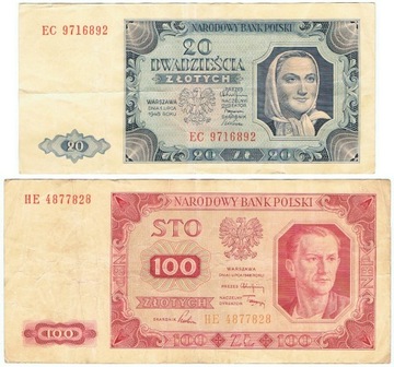 Zestaw PRL 1948-2 20 złotych EC 100 zł HE