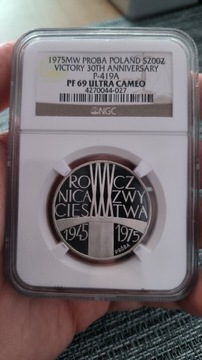 200 zł 1975 Próba Miecz NGC PF69 Ultra Cameo Max !