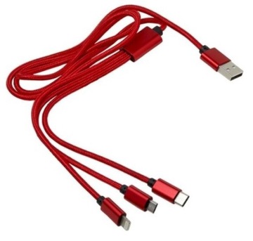 Kabel do ładowania z 4 końcówkami: USB, typu C
