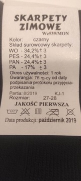 Skarpety wojskowe zimowe wz 539/MON roz. 27-28