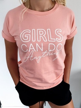 T-shirt bluzka różowa koral Girls can do anything 