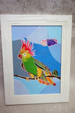 Kolorowa papuga   mozaika rozsypka w ramce A4