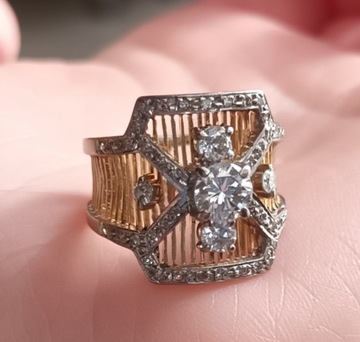 złoty pierścionek brylantami 1ct 585 diamentami