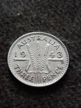 Australia 3 pensy, 1943 Znak menniczy „D” - Denver