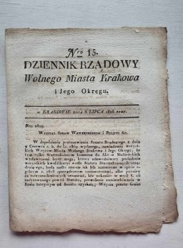 Dziennik Rządowy Wolnego Miasta Krakowa 1826