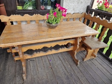 Drewniana ława narożna, stół, krzesła do renowacji