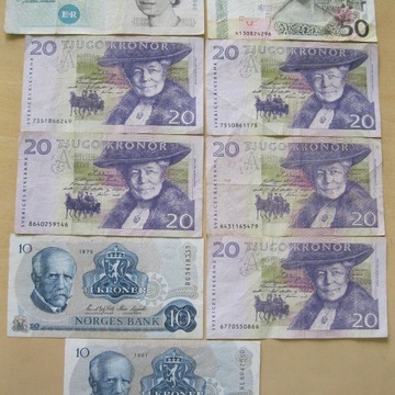 Banknoty Wiekliej Brytanii, Szwecji i Norwegii