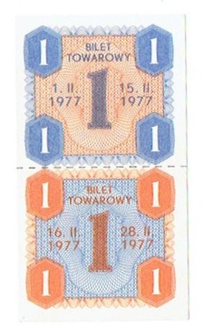 Kartki zaop. - bilet towarowy 1 na CUKIER II.1977