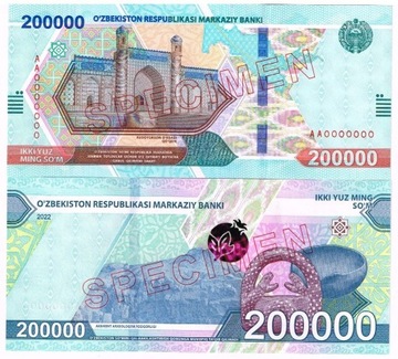 Uzbekistan 200000 som SPECIMEN P-93 rzadki UNC