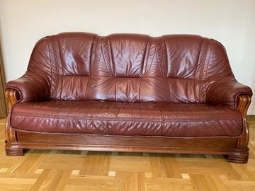 Sofa skórzana, skóra naturalna, pufy