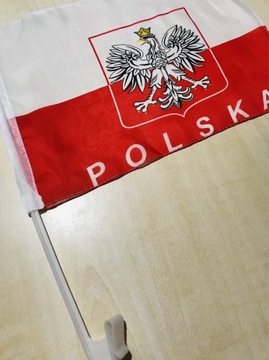AUTO FLAGA POLSKI SAMOCHODOWA + UCHWYT 45 x 30 cm