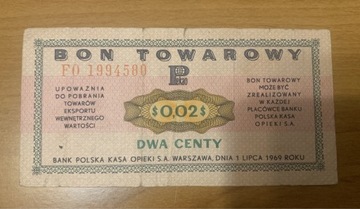 BON  TOWAROWY  1969 rok  2 CENTY