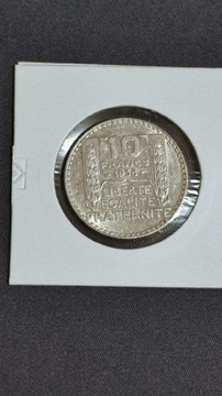 10 FRANKÓW FRANCJA 1938 ROK SREBRO 0.680