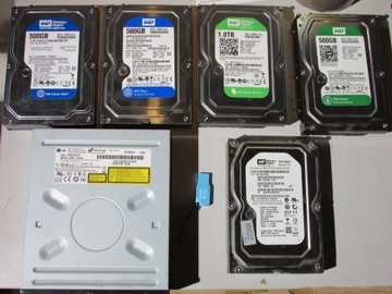 Zestaw 5x HDD WD, pendrive Toshiba napęd CD DVD LG