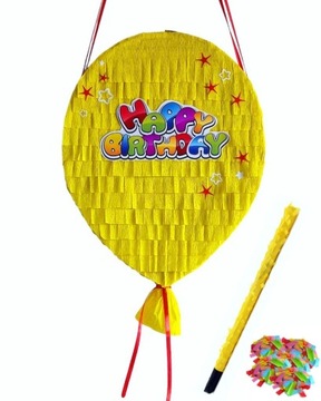 Piniata Balon Happy Birthday 37*29*8 żółty. Zestaw