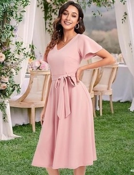 Sukienka brzoskwinia róż wesele komunia święta XL