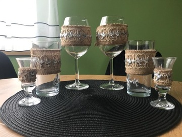Kieliszki,szklanka styl rustykalny,dekoracje wesel